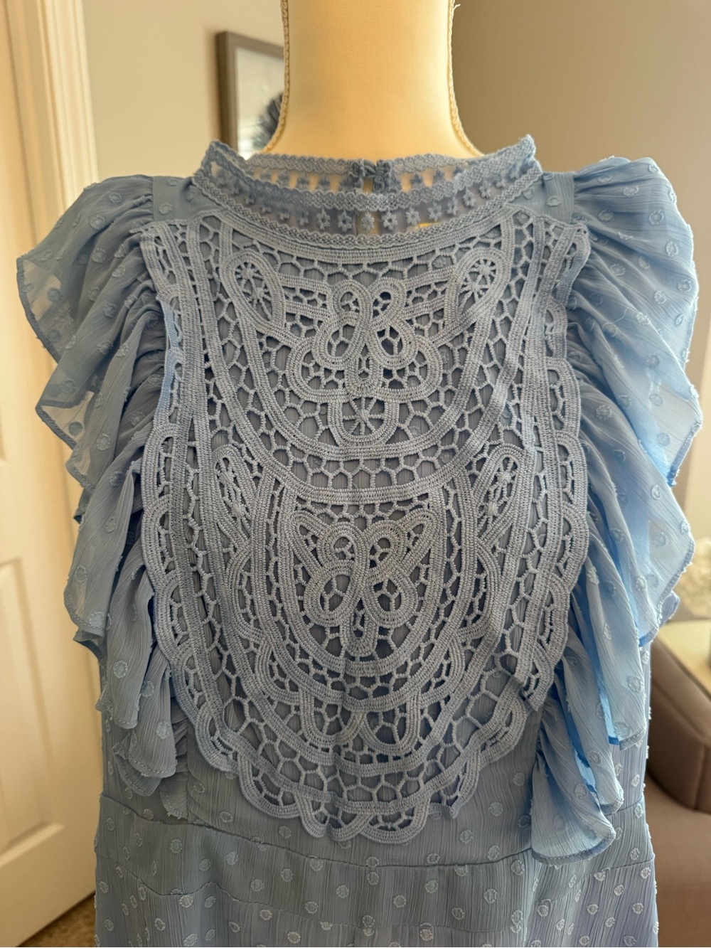 Light Blue Ruffled Crochet Front Romper - Picture 2 of 5